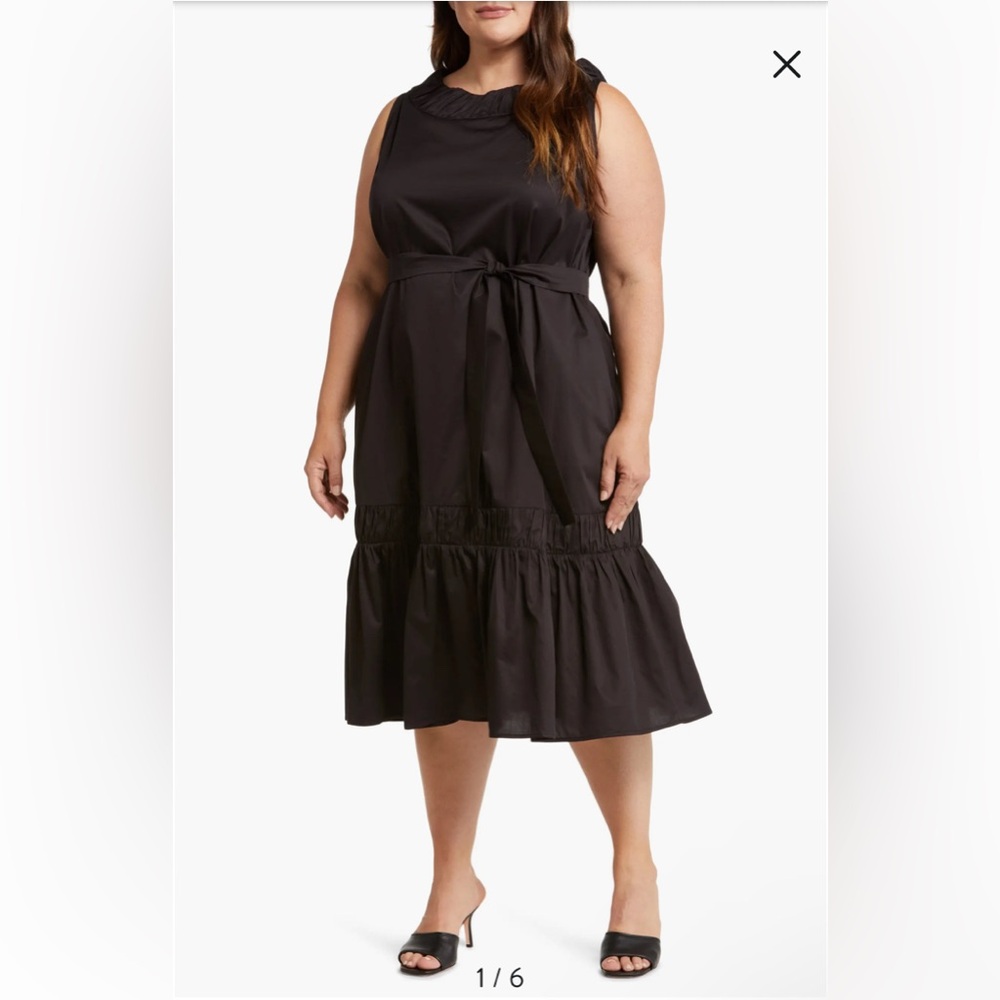 $326 Harshman Naveen Belted Midi Dress With Pocket Size 3X 100% Cotton